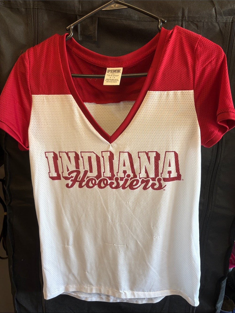 Vintage PINK Victoria's Secret Red and White Indiana Hoosiers V-Neck Jersey